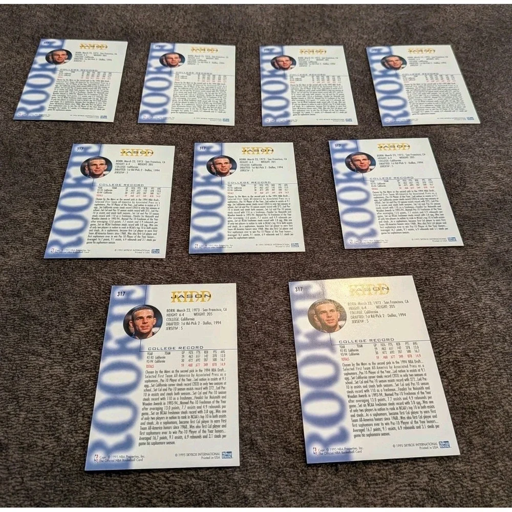 Jason Kidd Rookie Card 1995 SkyBox Hoops‎ Basketball #317 Mavericks Lot Of 9